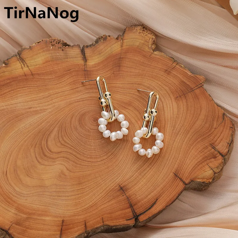 

Fashion Baroque Freshwater Pearl Earrings Retro Irregular Geometrical Pendant Earrings Women Jewelry Gifts