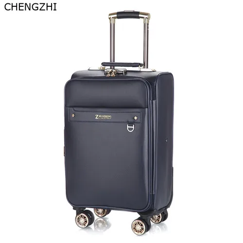 CHENGZHI 2" 24 дюймов мужская деловая сумка на колёсиках, брендовая Дорожная сумка из искусственной кожи, чемодан на колесиках - Цвет: blue