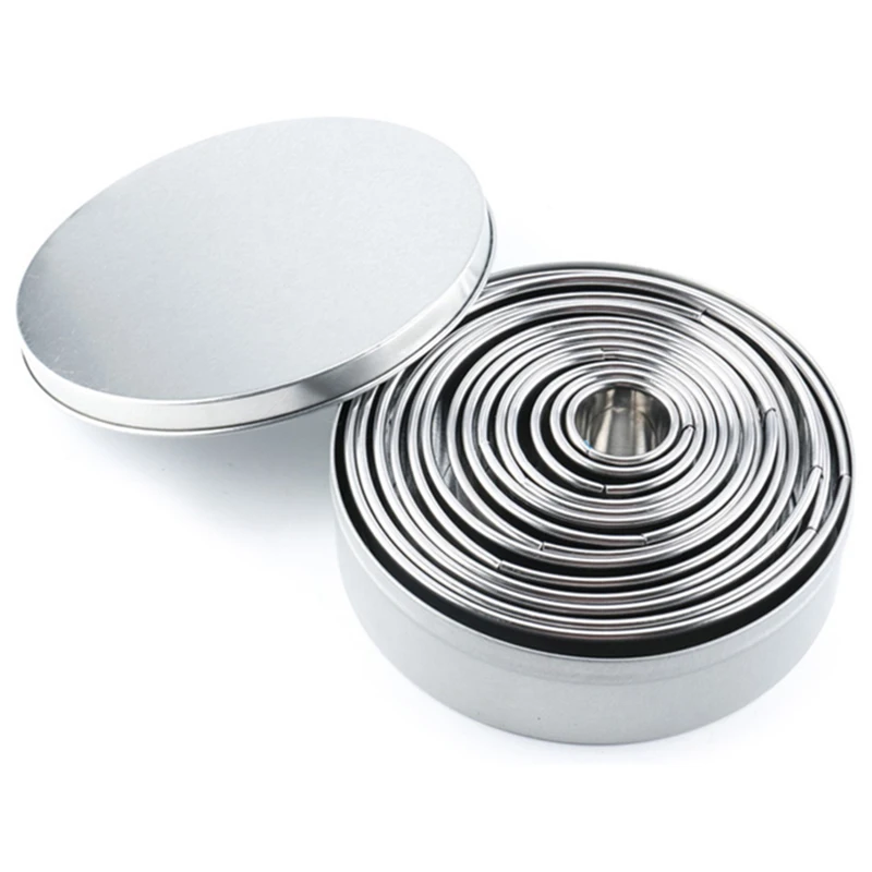 

14Pcs/Set Round Cookie Biscuit Cutter Set Stainless Steel Mousse Cake Ring Mold Pastry Biscuit Donuts Cutter