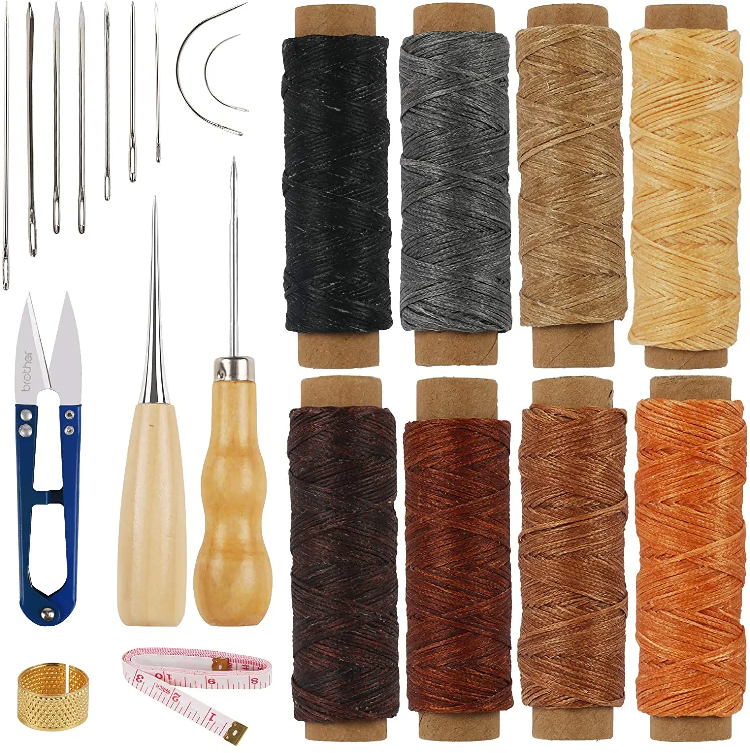 

METATLE 22pcs Leather Sewing Waxed Thread Cord Craft Hand Tools Kit With Hand Needles And Drilling Awl Thimble For Leather