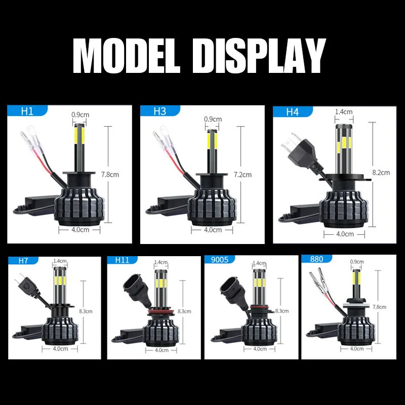 

2PCS 200W 26000LM Car Light 6 Side H8 H3 H7 H9 9006/HB4 9005/HB3 H4 H11 H1 H13 Led Headlight Bulb Super Bright Car Light 12V