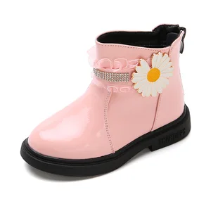 Fashion Princess Flowers Ankle Kid Shoes 2020 Girlish Winter 6 Years Old Girl Child  Shoes For Autumn School Patent Leather Boot