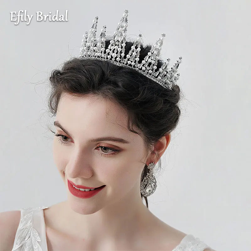 

Efily Pearl Crystal Tiara Wedding Hair Accessories Women Silver Color Headpiece Bridal Crown Bride Hair Jewelry Christmas Gift
