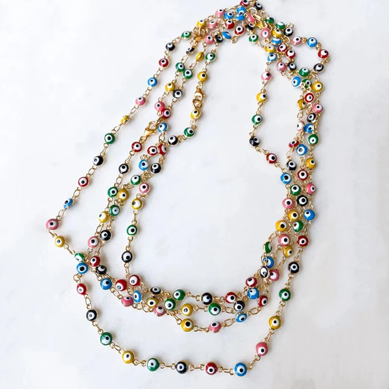 

Креативное ожерелье-цепочка в стиле ретро с цветными бусинами «сглаза», богемная цепочка высокого качества из нержавеющей стали, чокер для ...