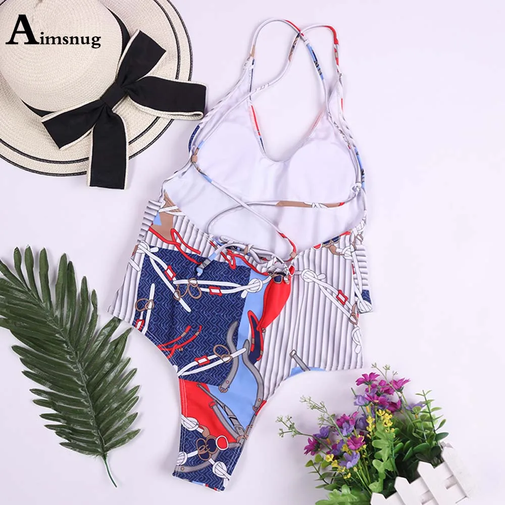 

2021 Women Fashion 3D Print Swimwear One Piece Swimsuit with Belt Sexy Patchwork Bathing Suit Female Onesie Monokini Beachwear