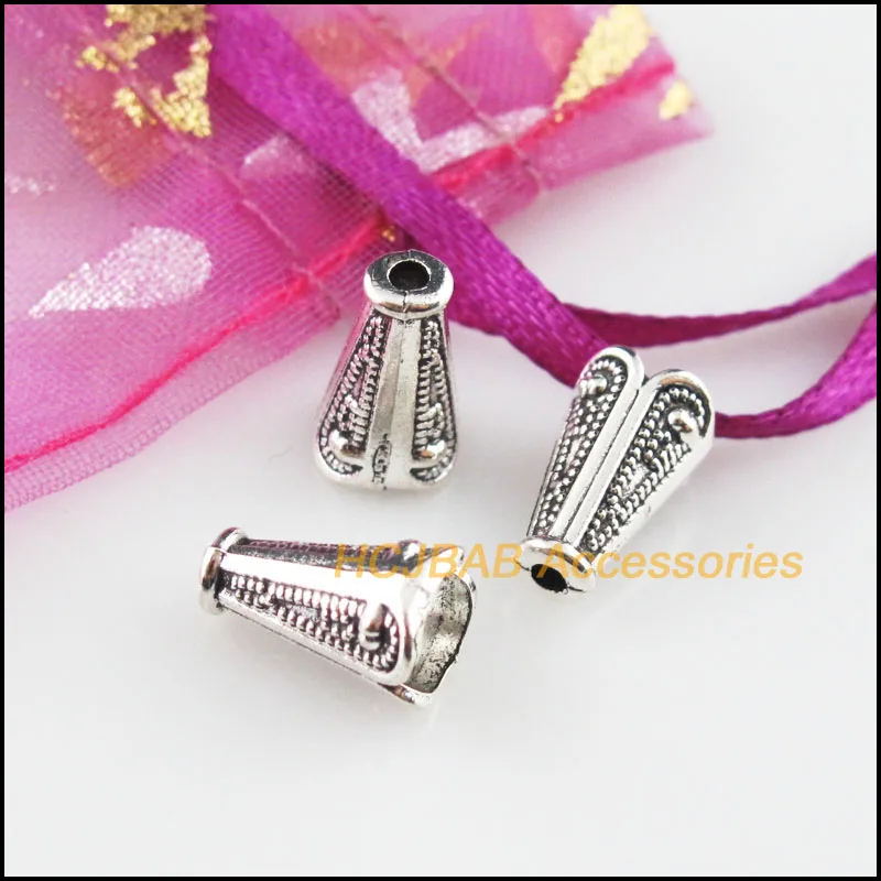 Модные 35 шт. Тибетский серебристый цвет конус Рог Spacer Бусины в форме разъемы 8x12mm |