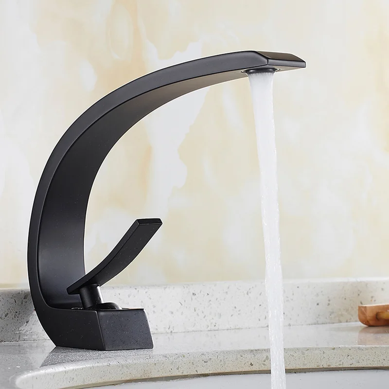 

Classic Copper Bathroom Basin Faucet Hot and Cold Water Mixer Tap Brass Curved Faucets Washbasin Single Handle Single Hole