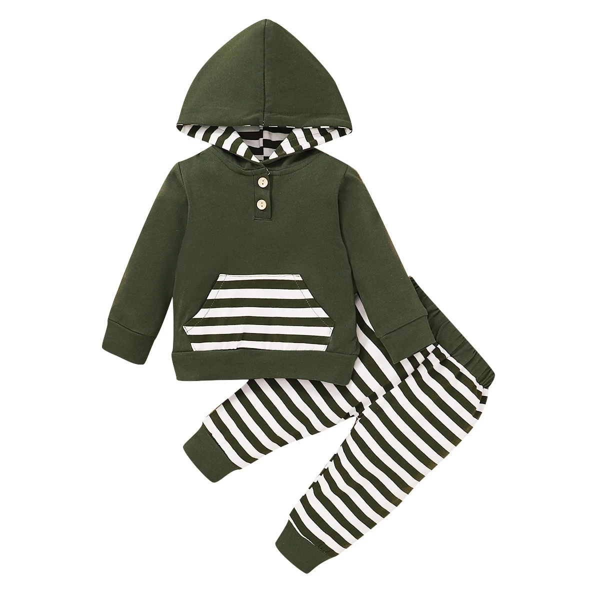 

Комплекты одежды для мальчиков 0-24 месяцев, Осень-зима 2020, футболка с длинным рукавом и капюшоном для новорожденных и длинные штаны в полоску...