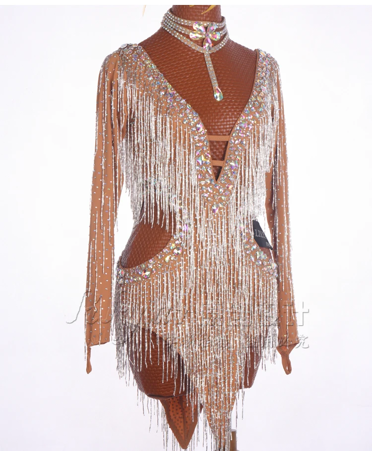 New Professional Latin Dress luxury High-end tassel diamonds Latin Dance Dress girl Latin Skirt Latin Dance Costume Dance Dress