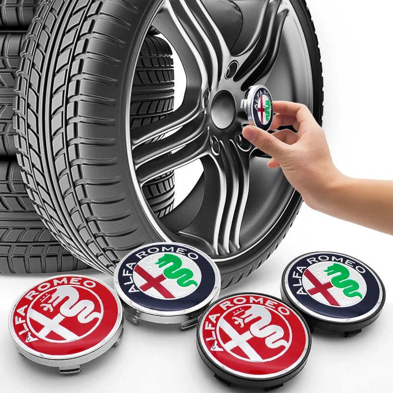4pcs 60mm 3D wheel center hub cover logo sticker decals hub center cover for Alfa RomeoI-Stelvio MiTo ALFA 4C 147 156 159 166 8C