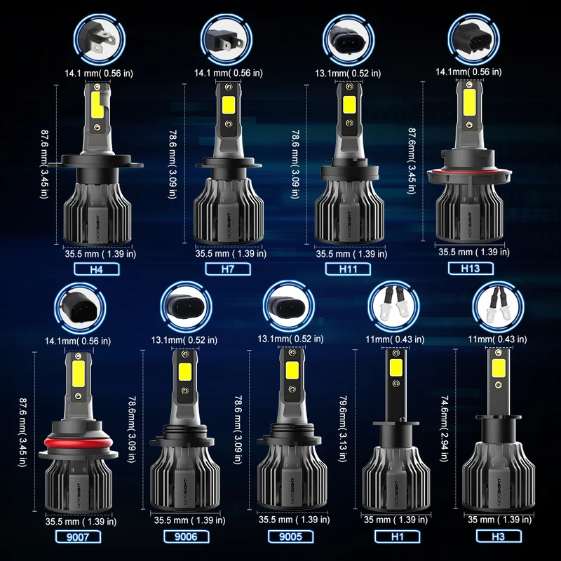 

NOVSIGHT H7 H4 Hi/Lo Led Car Headlight H1 H3 H11 H8 H9 H13 9005 9006 HB4 72W 10000LM 6000K Mini Auto Headlamp Fog Light Bulbs