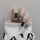 Накладные ногти, 24 шт.кор., белые, темно-черные, в стиле панк, для предварительного дизайна акриловых ногтей, полное покрытие, накладные ногти с клеем