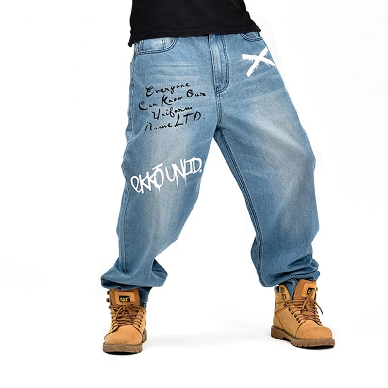 

2021 Autumn Winter Loose Big Men Large Size Hip Hop Dancer Parkour Baggy Jeans Street Fashion Blue Denim Pants Male Streetwear