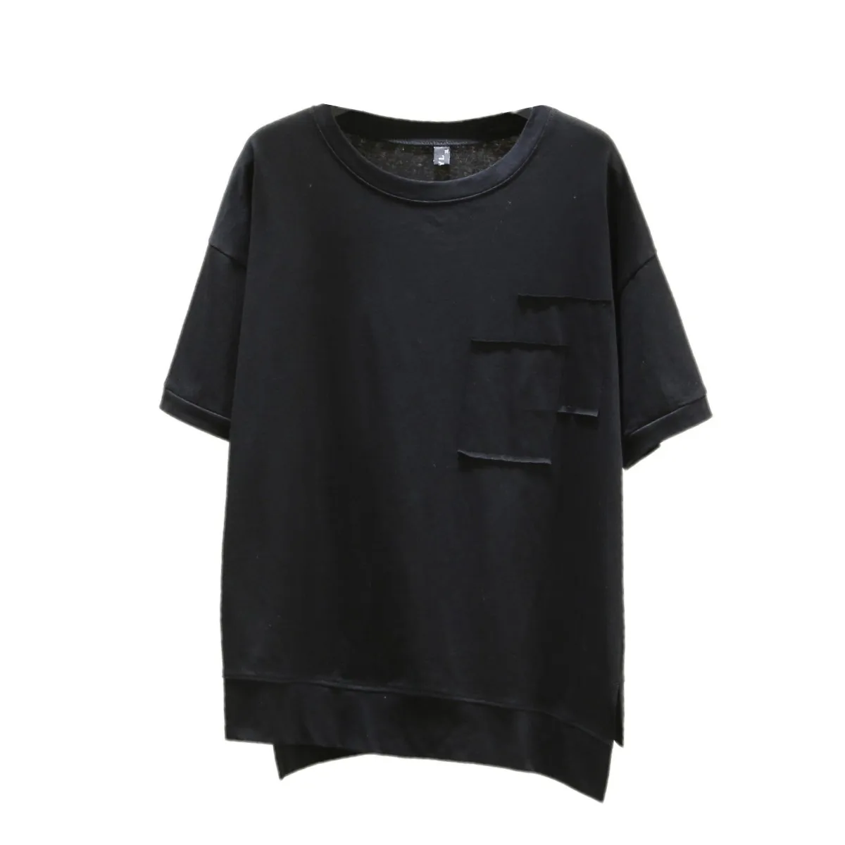 Women Summer T-shirt Lady Tees Female Solid Color Short Sleeve Tops Patch Asymmetry Hem Fashion Plus Size G2-A30 | Женская одежда