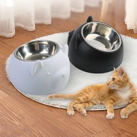 400ml stainless steel cat bowl non slip puppy base cat food drinking water feeder tilt neck protection dish pet bowl