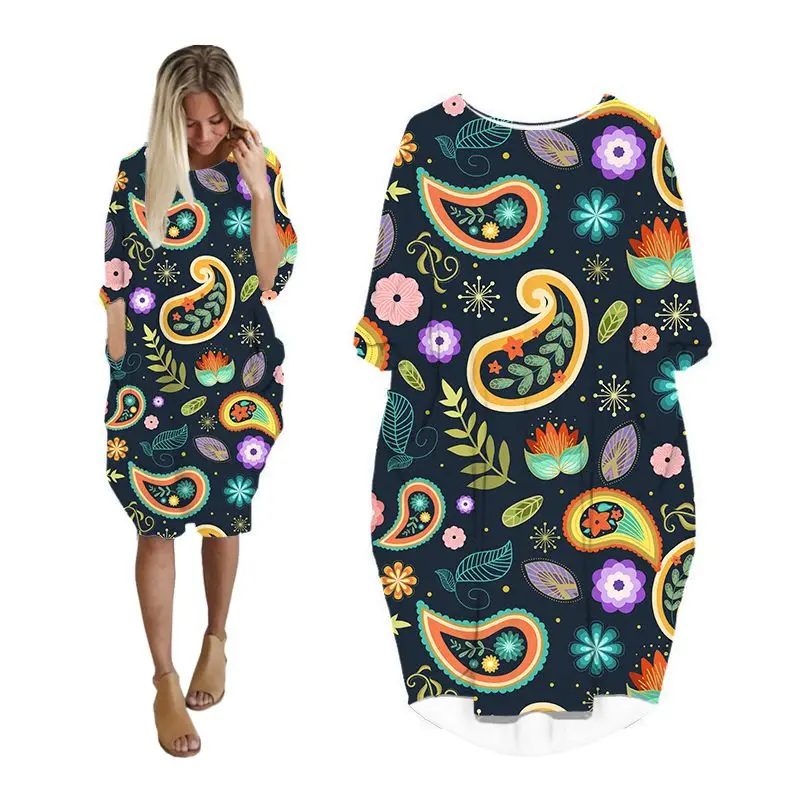 Летнее платье для женщин уличная одежда с 3d принтом пейсли платья миди длинным