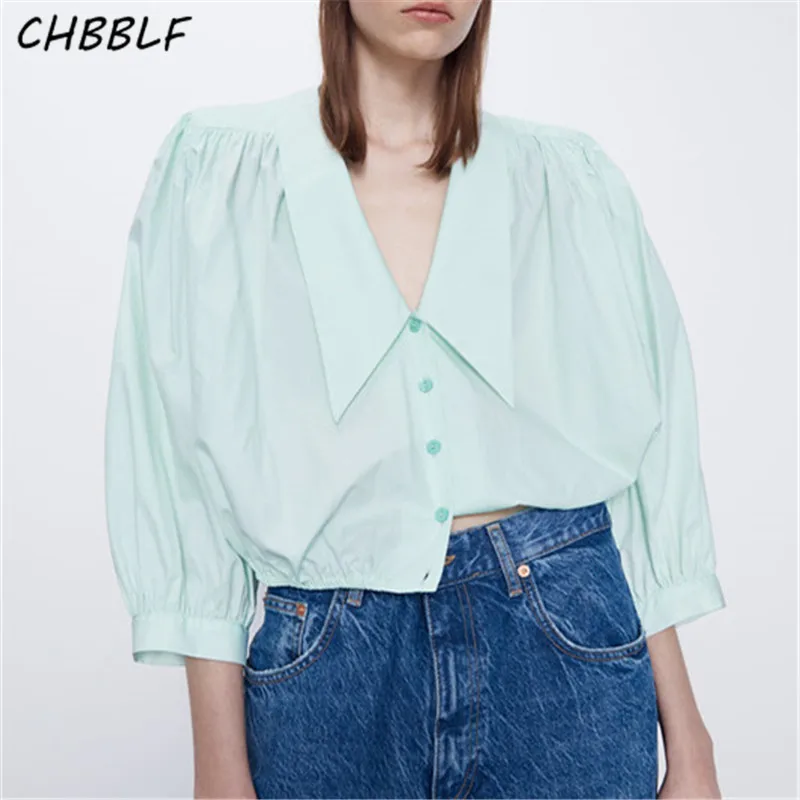 

Женская плиссированная рубашка CHBBLF, базовая Повседневная рубашка с рукавами три четверти и подкладкой, шикарные блузы, XDN9647