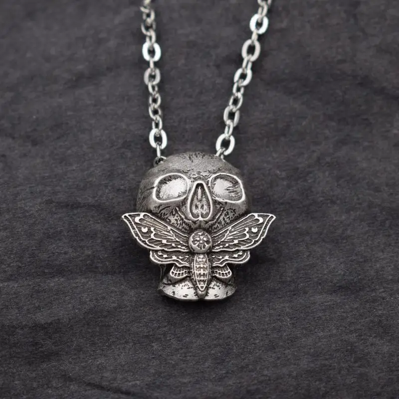 silver style 1 Большой Череп и Мертвая голова мотылька украшения с насекомыми бабочками кулон ожерелье - Окраска металла: silver style 1