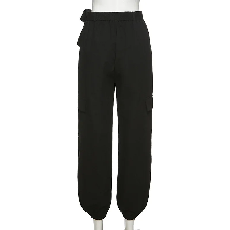 

InsGoth Black Cargo Pants Women Harajuku Streetwear High Waist Loose Cargo Long Trousers With Belts Gothic Pants