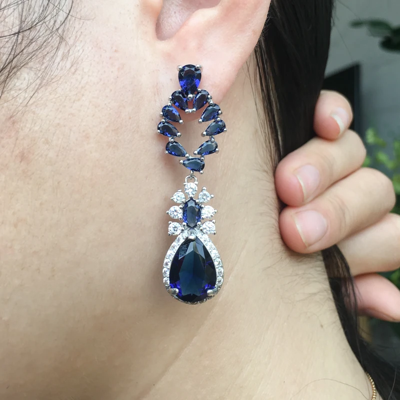 Новые стильные серьги-подвески CSJ с голубым кристаллом серьги в форме груши 10*14 мм