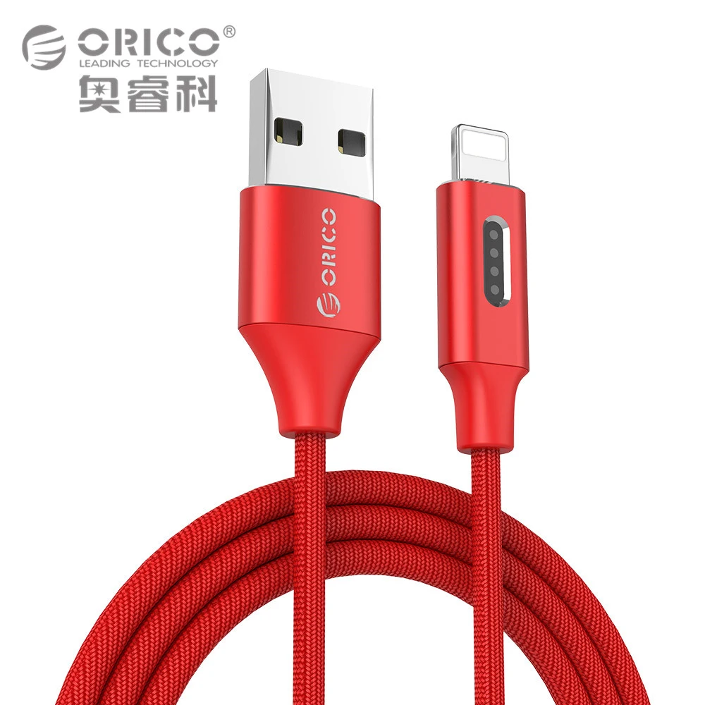 ORICO USB кабель с Светодиодный индикатор для iPhone 6 6s 7 Plus джинсовые USB кабель для быстрой Зарядное устройство кабель для передачи данных для Apple iPhone 5 5S IPad Air - Цвет: Красный