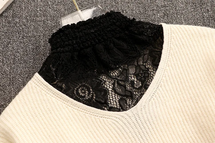 

Winter Fashion Knitted Patchwork Lace Long Sleeve Women Slim Sweaters Tops+Woollen Cloth Zippers High Waist Mini Skirts Suits