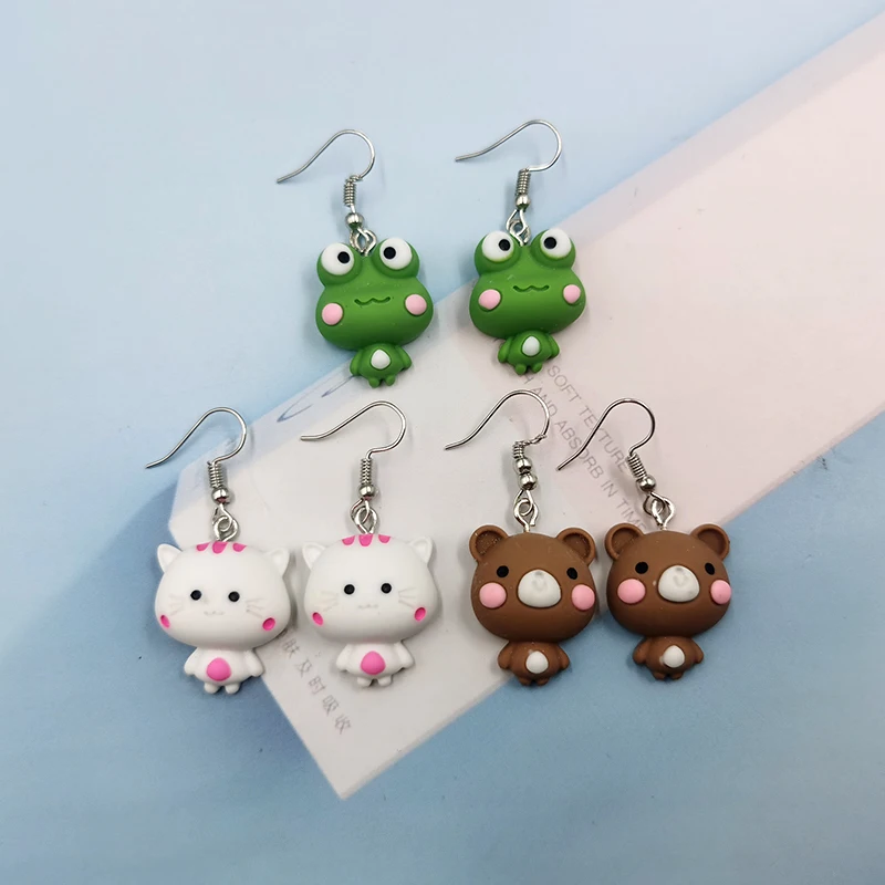 

Женские серьги-подвески в виде кошки, лягушки, медведя, 1 пара
