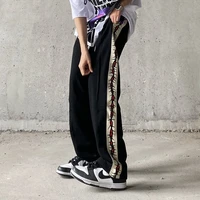 qweek grunge streetwear black joggers sweatpants women harajuku vintage print oversize jogging wide leg sports pants trousers