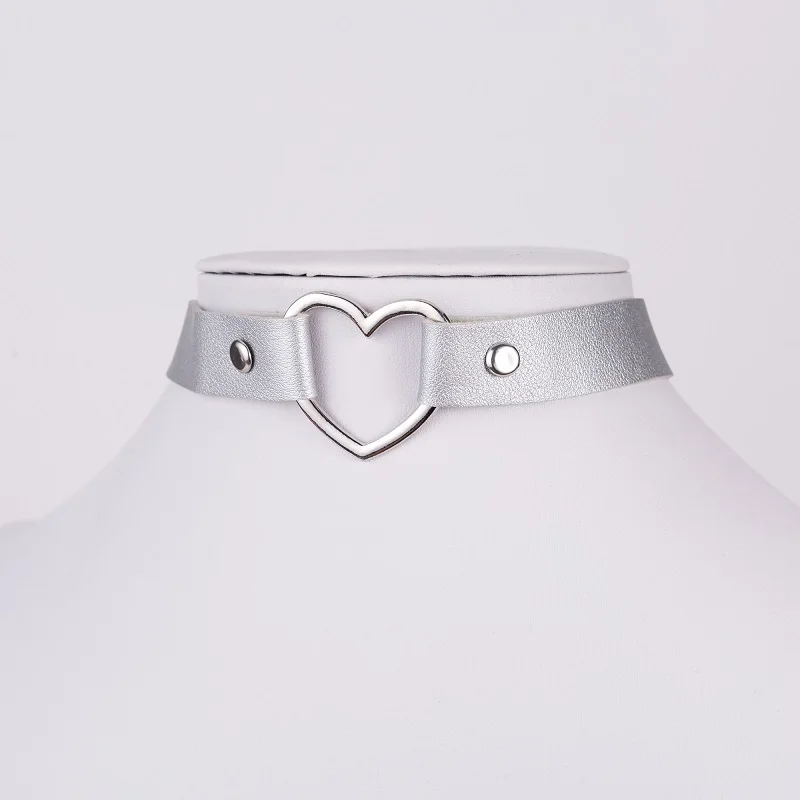 light grey Новинка, модное сексуальное кожаное колье в стиле панк, готика, украшенное сердечком, винтажное Очаровательное ожерелье с круглым воротником, Женские Ювелирные изделия, подарок - Окраска металла: light grey