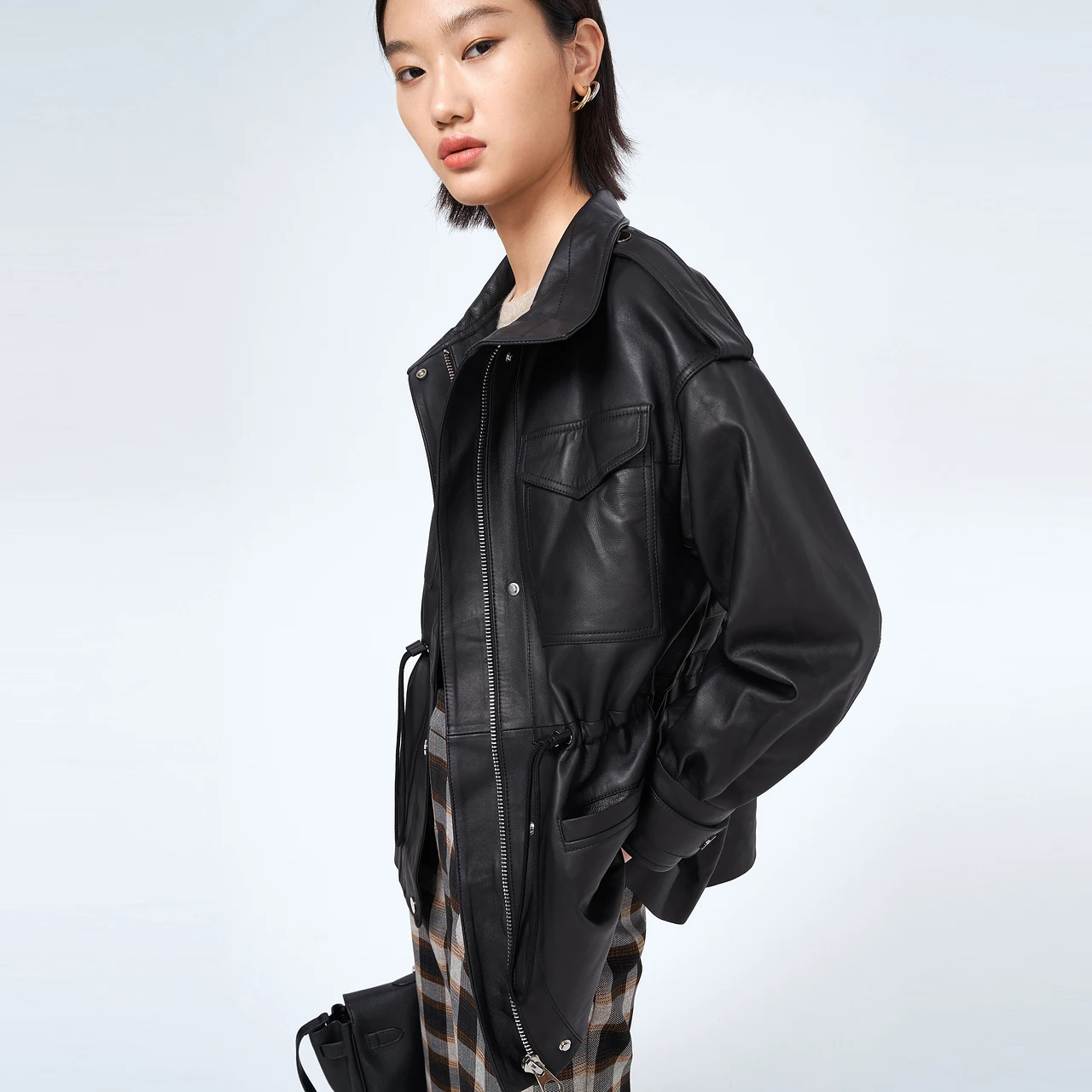 JAZZEVAR 2023 New High Fashion Women Real Sheep Skin Leather Jacket Genuine Casual Outerwear Safari Style Trench Coat