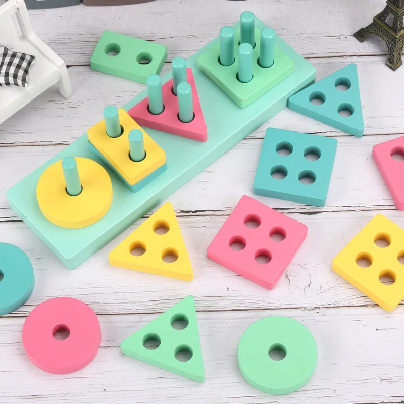 

QWZ Montessori Toys Educational Wooden for Children Early Learning Exercise Hands-on ability Geometric Shapes Matching Games