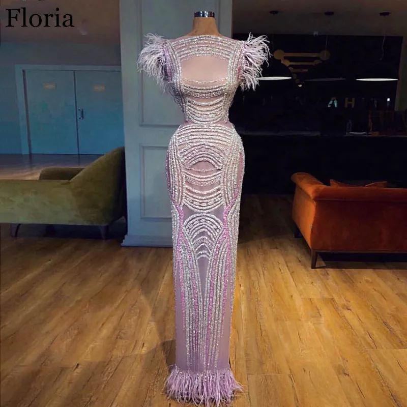 

Heavy Handmade Illusion Evening Dress Dubai Mermaid Beading Prom Dress Arabic Robe De Soiree Kaftan Women Celebrity Gowns Custom