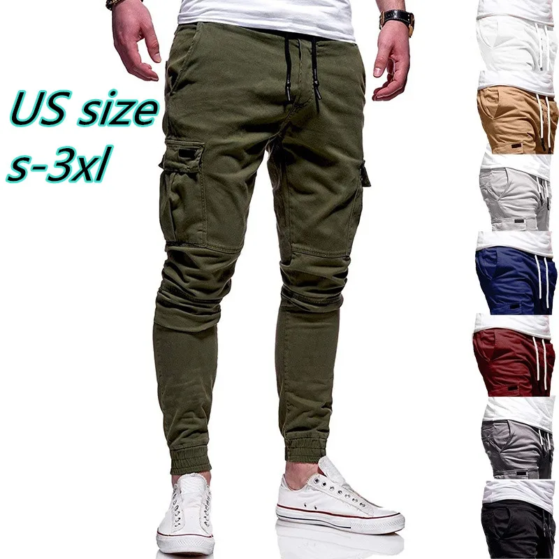 

casual men cargo pants Fitness Bodybuilding Gyms Pants Outdoor Elastic Sweatpants Pencil Pants Drawstring Regular Trousers