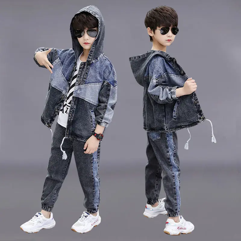 

Children Clothing 2020 Spring Autumn Boys Sport Suit Baby Boys Clothes Sets Kids Hooded Denim Coat+Jeans Pants 2Pcs Outfits W169