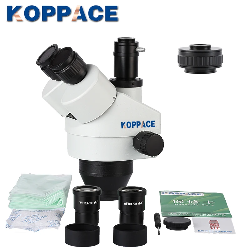 KOPPACE 7X 45X Тринокулярный стереомикроскоп 144 светодиодный кольцевой светильник