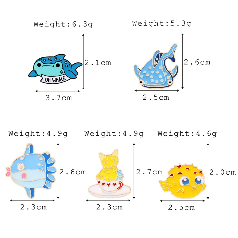 Эмалевые булавки в виде акулы Кита осьминога воздушной рыбы морские животные