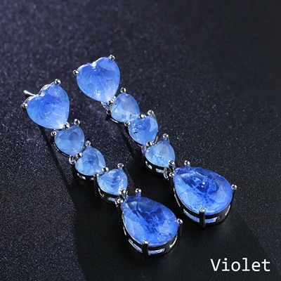 violet-white plated Длинные серьги Newranos с сердцем, натуральный камень, Винтажные серьги-гвоздики, уникальные серьги для женщин, модные ювелирные изделия EFX0031012 - Окраска металла: violet-white plated