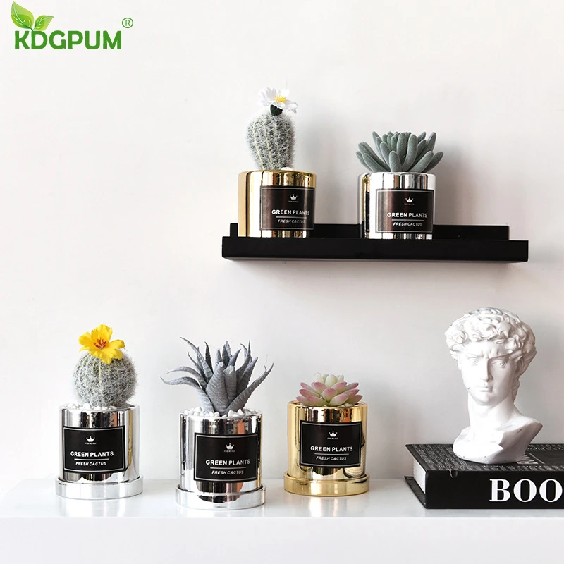 Скандинавский Золотой Серебряный кактус сочный керамический цветочный горшок