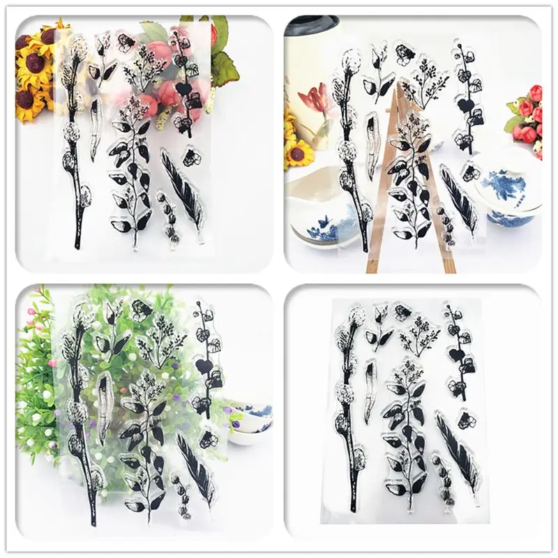 Виниловые листья силиконовый прозрачный Печатный штамп DIY Скрапбукинг рельефная