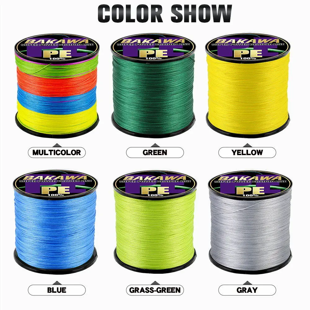 BAKAWA 8 Strands 1000M 500M 300M Braided Fishing Line Multifilament Pesca Carp Super Strong Weave Sea Saltwater Extreme 100% PE