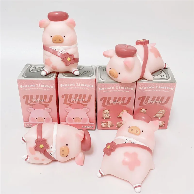 

4Pcs/Set LULU Pig Hand Model Decoration Cherry Blossom Version Cicistory Canned Pig Full Set Of Piglet Toy Doll Students Present