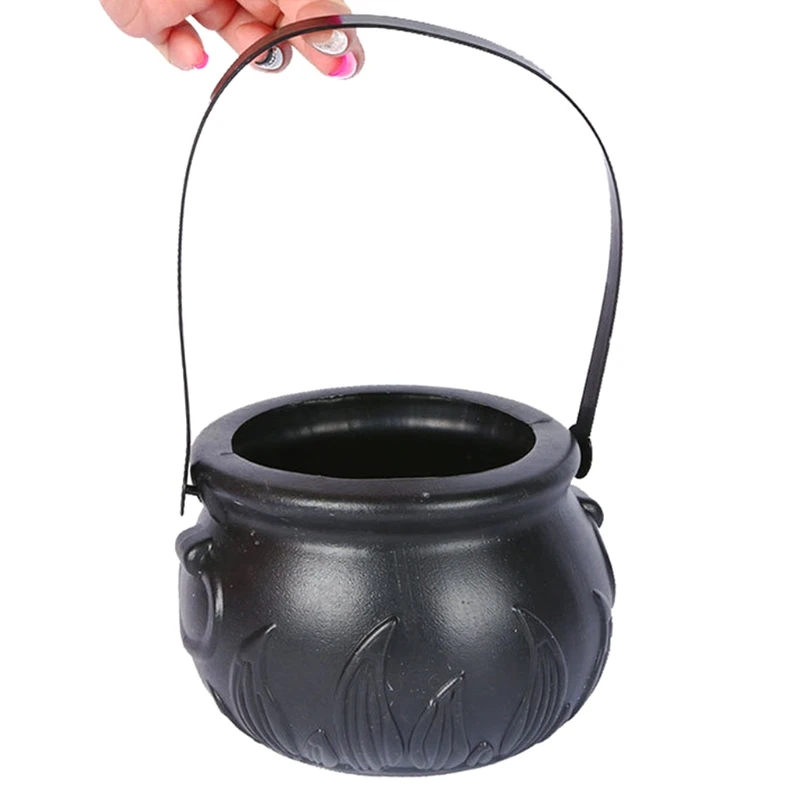 

4pcs Halloween Candy Bucket Simulation Fire Pattern Pumpkin Bucket Pot with Handle for Nightclub Bar Scene Decor