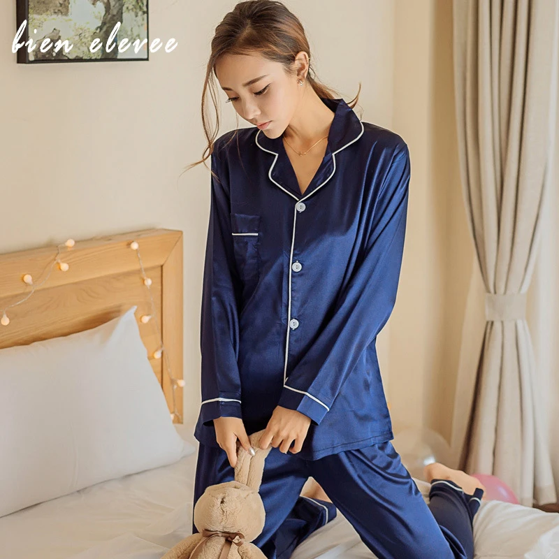 

Faux Silk Satin Pajama Sets Spring Autumn Women Sleepwear Long Sleeve Pijama Suit Female Nightwear Sexy Lingeries Pyjama Femme