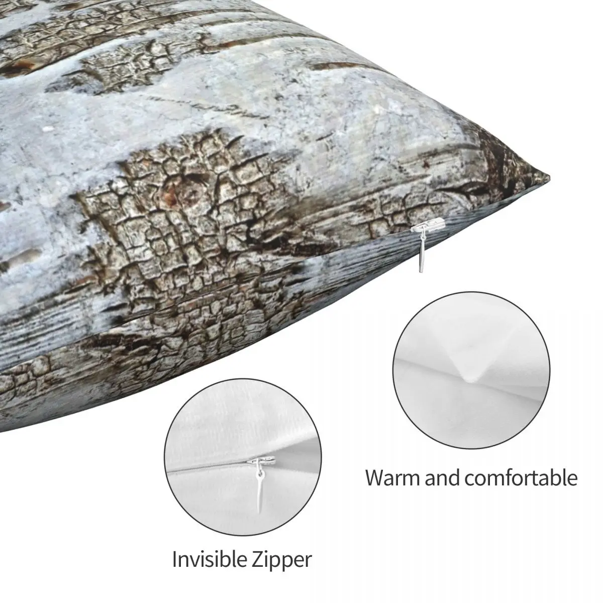 Квадратный чехол для подушки с изображением дерева корой белой березы из