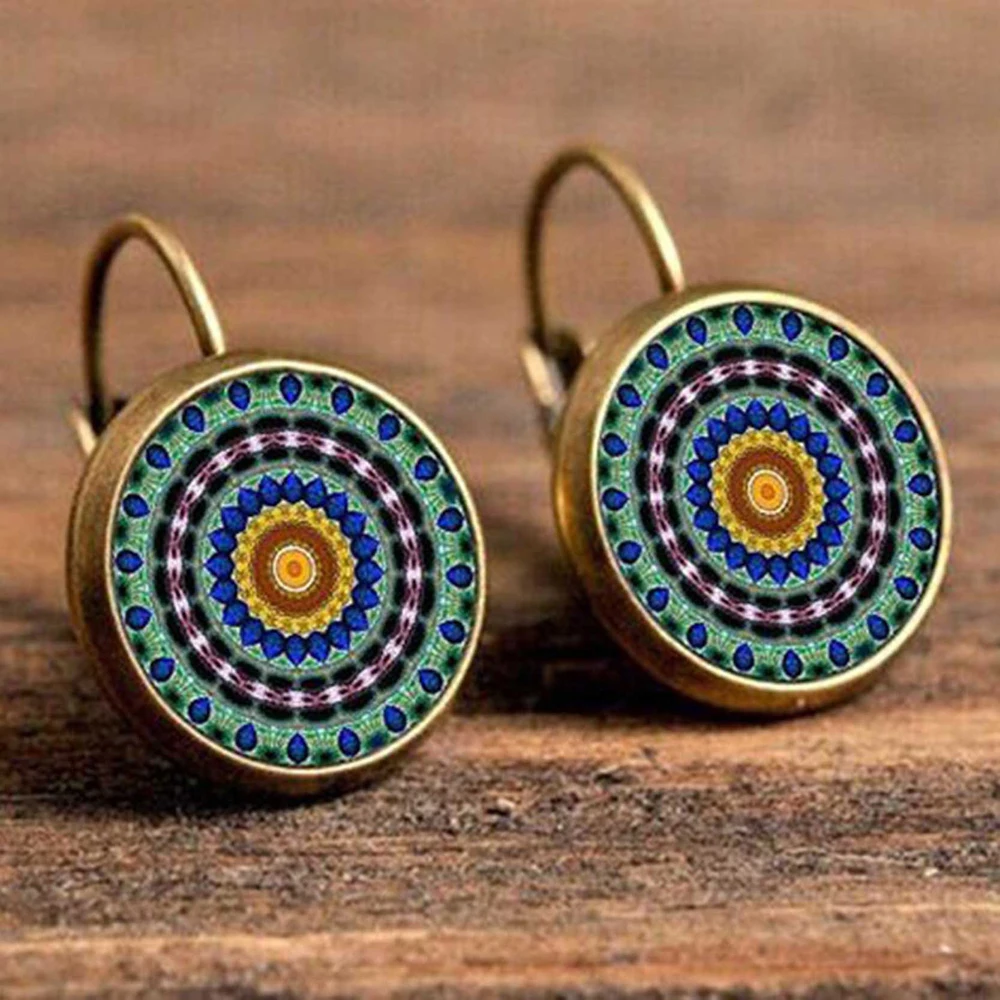 FSUNION Boho Цветочные Висячие серьги для женщин винтажные ювелирные изделия геометрический узор круглые серьги Bijoux boucles d'oreuilles bohemia