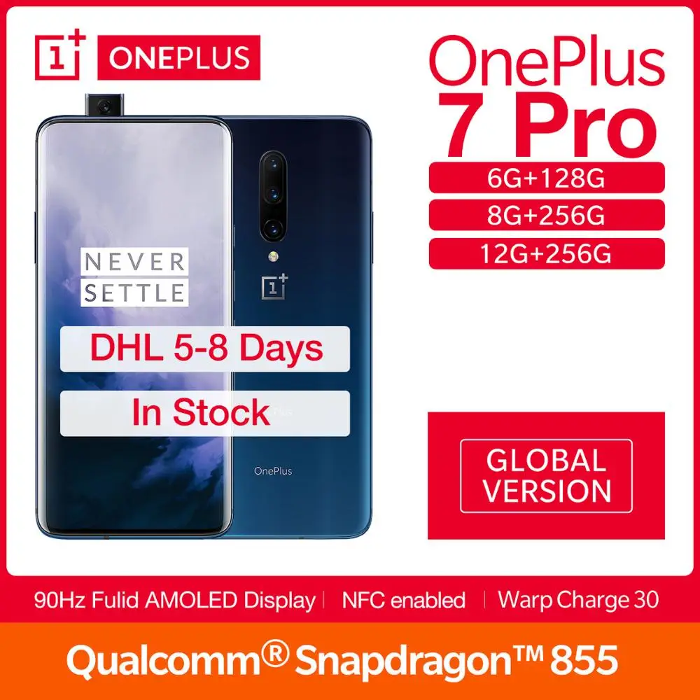 Чехол из ПВХ для OnePlus 7 Pro глобальная версия 6,6" 90 ГГц 6/8/12 ГБ Оперативная память 128/256 ГБ Встроенная память Snapdragon 855 48MP смартфон NFC Распознавание отпечатков пальцев