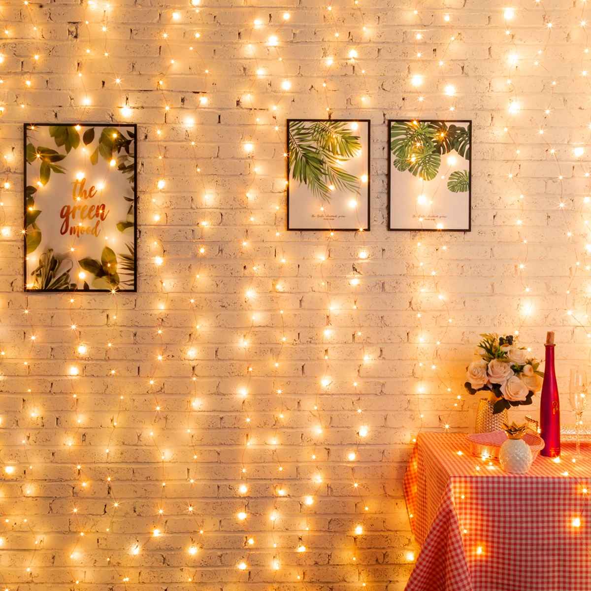 

Twinkle Window Curtain String Light- Waterproof Warm White 210 LED Fairy String Decorative Lighting for Sheer Curtain, Special E