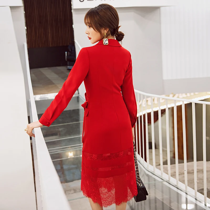 YIGELILA модное высококачественное красное платье с отложным воротником длинными