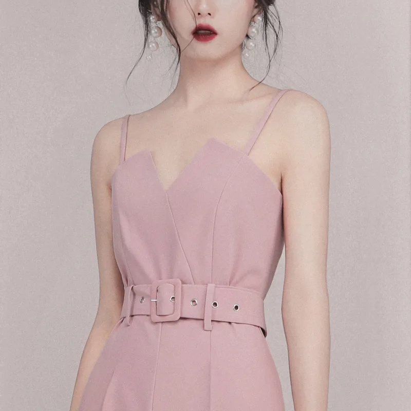 Женский офисный комбинезон Max Spri модный цельный на бретельках с v-образным