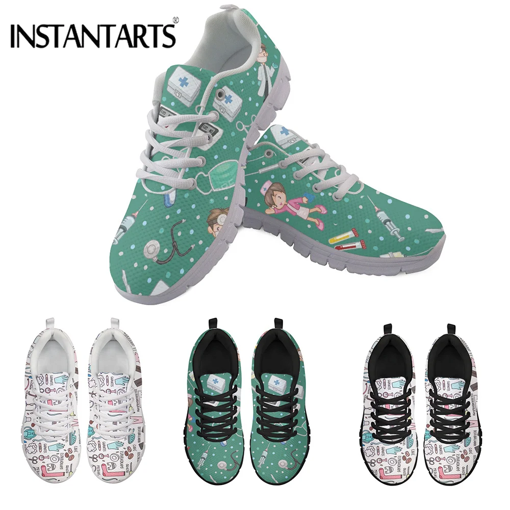 

INSTANTARTS Cute Nurse Design Shoes Women Casual Outdoor Footwear Nursing Flats Shoe Brand Customizable Sneakers Light Weight